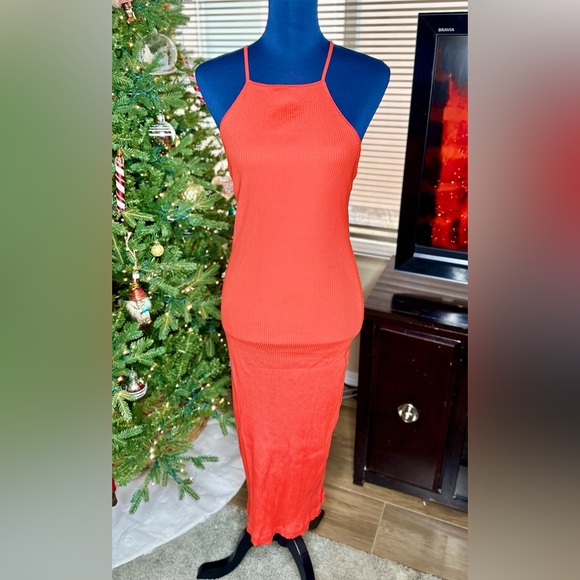 NWT! ZARA Fitted Red Strappy Ribbed Midi Dress - Picture 5 of 15